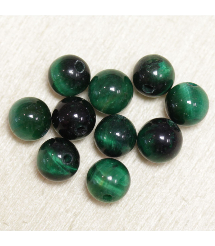 Perles en pierre naturelle ou Gemme - Oeil Du Tigre Vert Teintée - 6mm - Lot de 10 perles