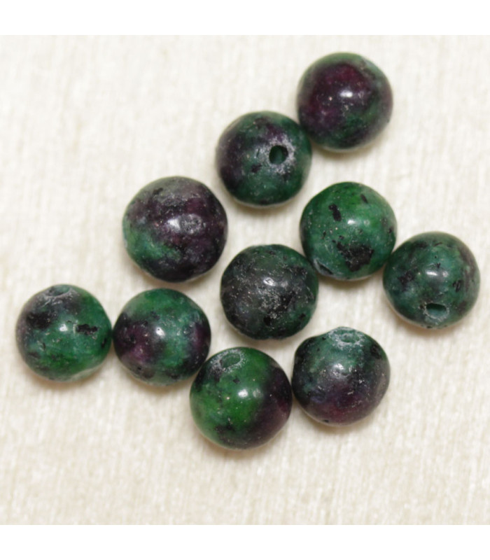 Perles en pierre naturelle ou Gemme - Rubis Zoiste - 6mm - Lot de 10 perles