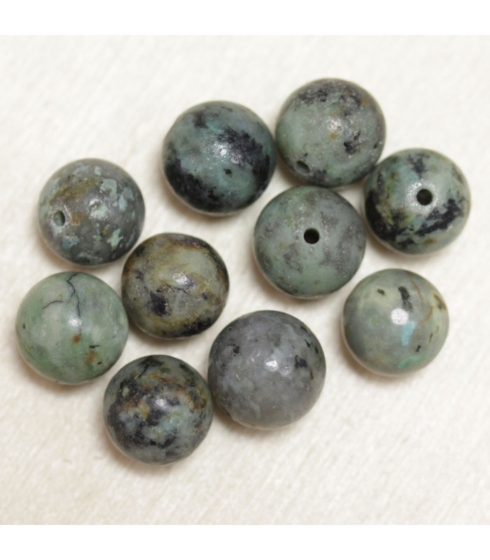 Perles en pierre naturelle ou Gemme - Turquoise d'Afrique - 10mm - Lot de 10 perles