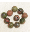 Perles en pierre naturelle ou Gemme - Unakite - 6mm - Lot de 10 perles