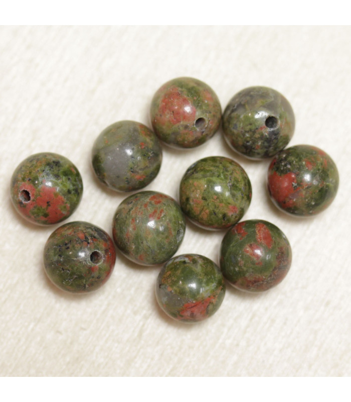 Perles en pierre naturelle ou Gemme - Unakite - 8mm - Lot de 10 perles
