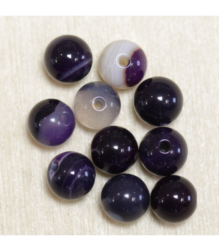 Perles en pierre naturelle ou Gemme - Agate Violet Teintée - 6mm - Lot de 10 perles