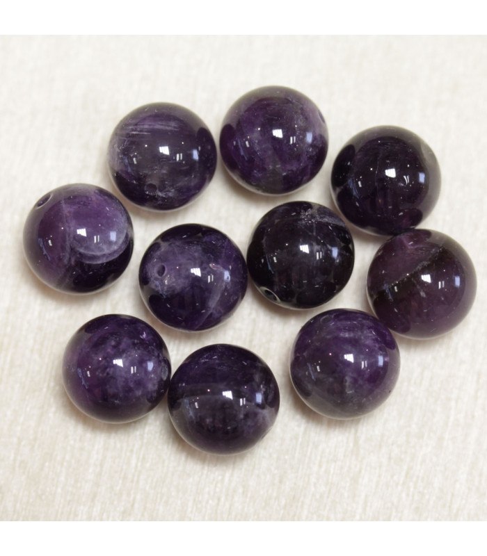 Perles rondes en Améthyste - 10mm - Lot de 10 perles - Pierre naturelle ou Gemme