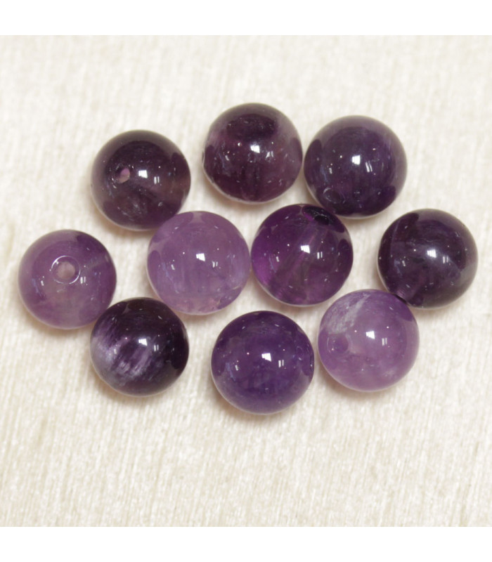Perles rondes en Améthyste - 6mm - Lot de 10 perles - Pierre naturelle ou Gemme