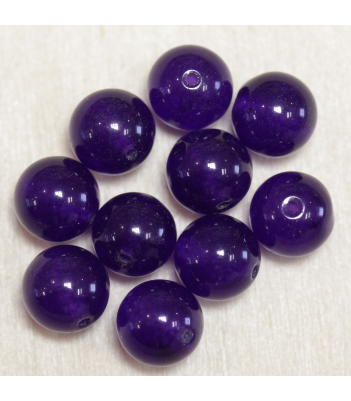 Perles en pierre naturelle ou Gemme - Jade Violet Teintée - 10mm - Lot de 10 perles