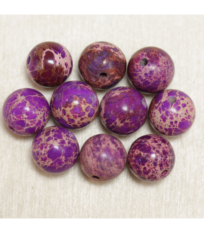 Perles en pierre naturelle ou Gemme - Jaspe Impression Violet - 10mm - Lot de 10 perles