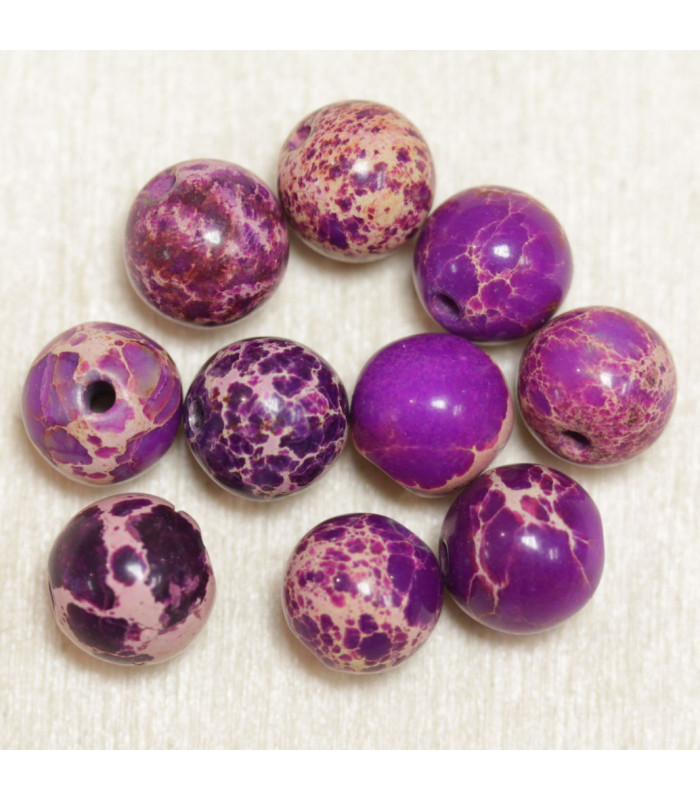 Perles en pierre naturelle ou Gemme - Jaspe Impression Violet - 8mm - Lot de 10 perles