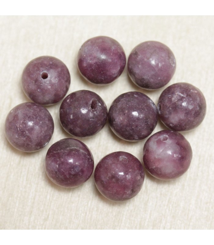 Perles rondes en Lépidolite - 10mm - Lot de 10 perles - Pierre naturelle ou Gemme