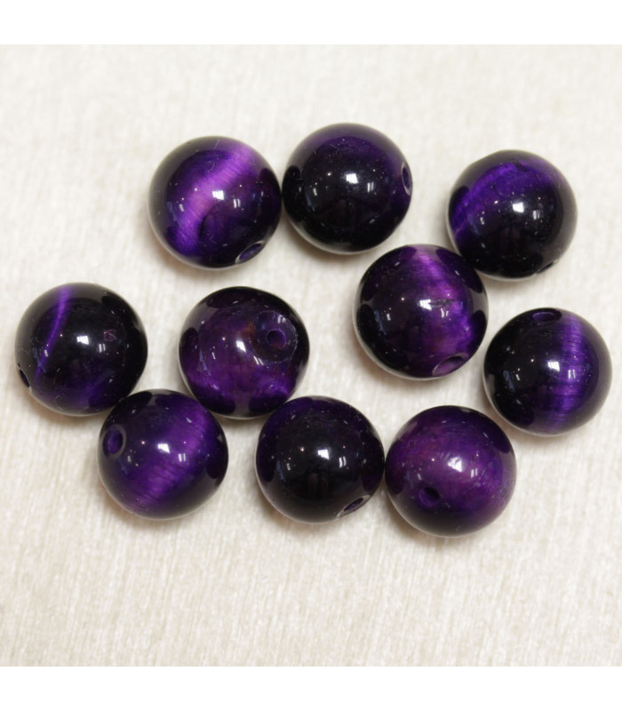 Perles en pierre naturelle ou Gemme - Oeil Du Tigre Violet - 10mm - Lot de 10 perles