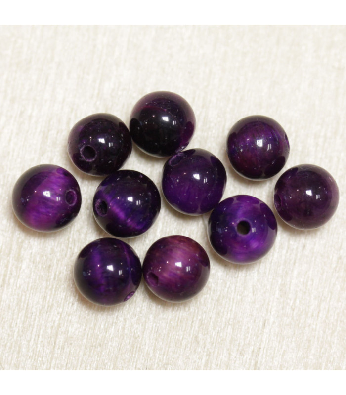 Perles en pierre naturelle ou Gemme - Oeil Du Tigre Violet - 6mm - Lot de 10 perles