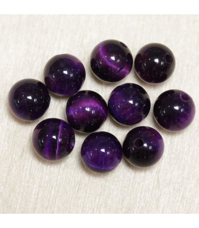 Perles en pierre naturelle ou Gemme - Oeil Du Tigre Violet - 8mm - Lot de 10 perles