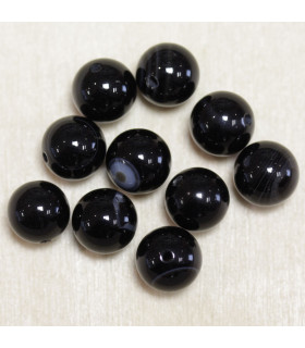 Perles en pierre naturelle ou Gemme - Agate Noire - 10mm - Lot de 10 perles