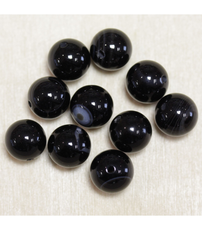 Perles rondes en Agate Noire - 10mm - Lot de 10 perles - Pierre naturelle ou Gemme