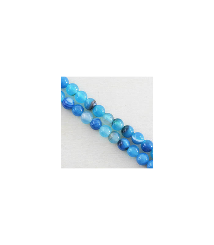 Fil de 38cm en Perles en pierre naturelle - Agate Teintée Bleu - 6mm