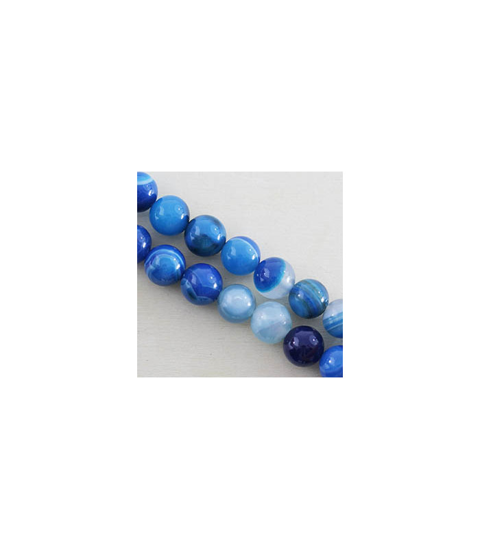 Fil de 38cm en Perles en pierre naturelle - Agate Teintée Bleu - 10mm