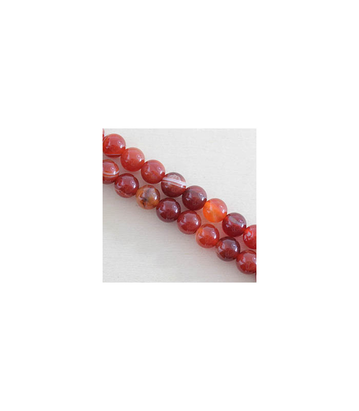 Fil de 38cm en Perles en pierre naturelle - Agate Teintée Rouge - 8mm