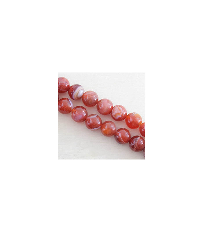 Fil de 38cm en Perles en pierre naturelle - Agate Teintée Rouge - 10mm