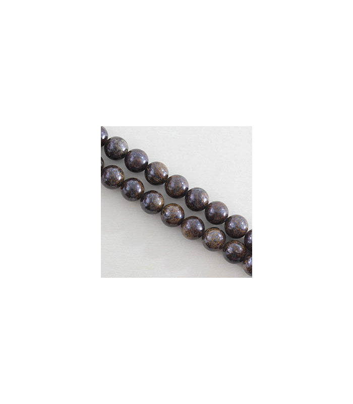 Perles rondes en Bronzite - 8mm - Fil de 38 cm - Pierre naturelle ou Gemme