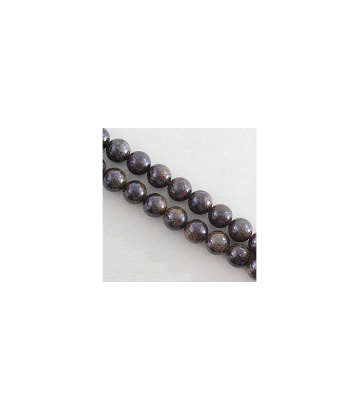 Perles rondes en Bronzite - 8mm - Fil de 38 cm - Pierre naturelle ou Gemme