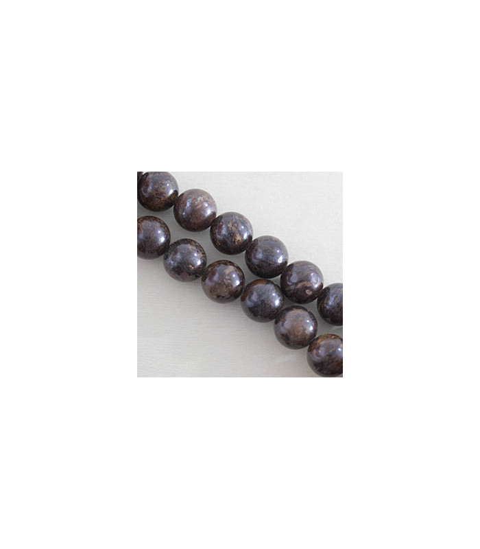 Perles rondes en Bronzite - 10mm - Fil de 38cm - Pierre naturelle ou Gemme