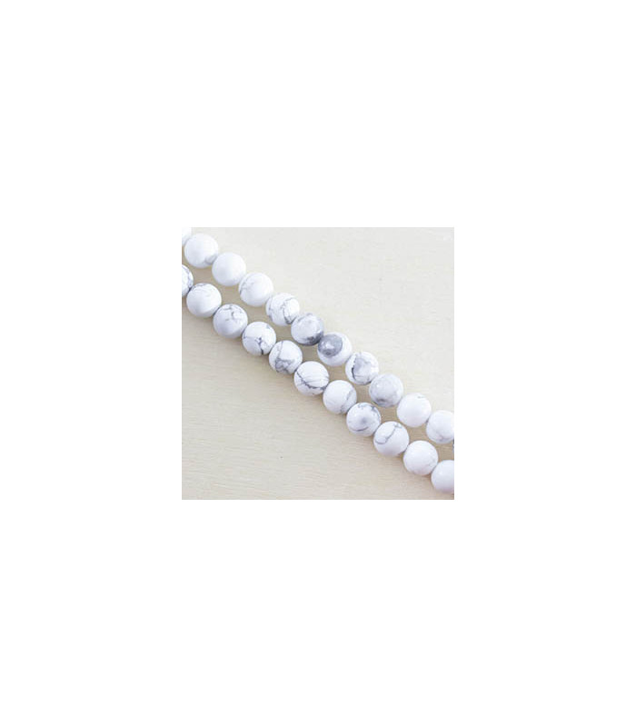 Perles rondes en Howlite - 6mm - Fil de 38cm - Pierre naturelle ou Gemme