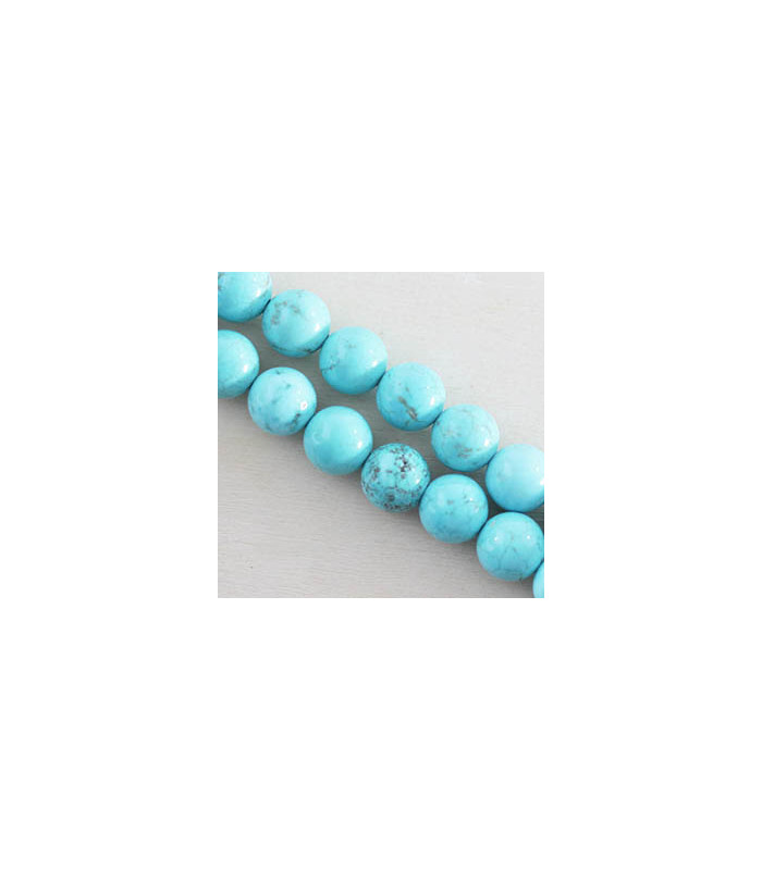 Fil de 38cm en Perles en pierre naturelle - Howlite Teintée Bleu - 10mm