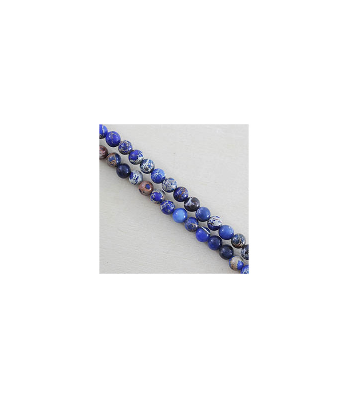 Fil de 38cm en Perles en pierre naturelle - Jaspe Impression Teinté Bleu Foncé - 4mm