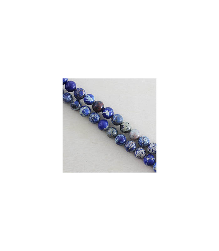 Fil de 38cm en Perles en pierre naturelle - Jaspe Impression Teinté Bleu Foncé - 6mm