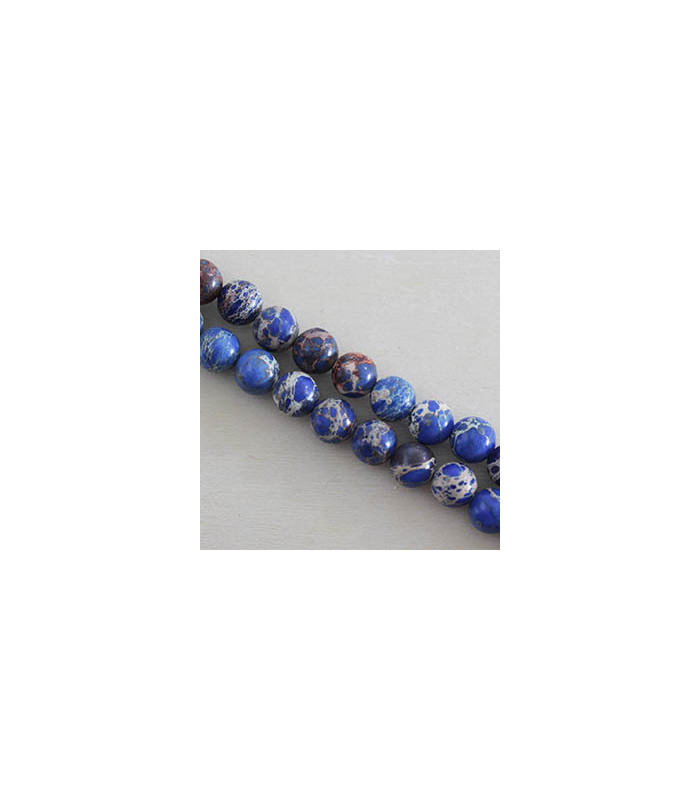 Fil de 38cm en Perles en pierre naturelle - Jaspe Impression Teinté Bleu Foncé - 8mm