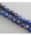 Fil de 38cm en Perles en pierre naturelle - Jaspe Impression Teinté Bleu Foncé - 8mm