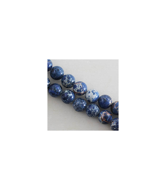 Fil de 38cm en Perles en pierre naturelle - Jaspe Impression Teinté Bleu - 10mm