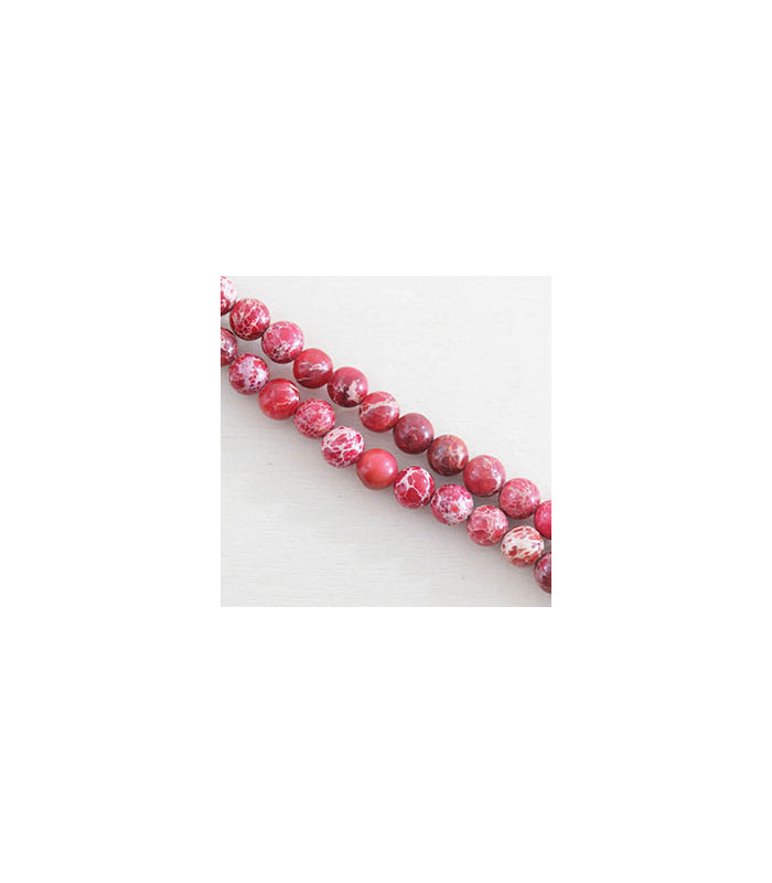 Fil de 38cm en Perles en pierre naturelle - Jaspe Impression Teinté Rouge - 6mm