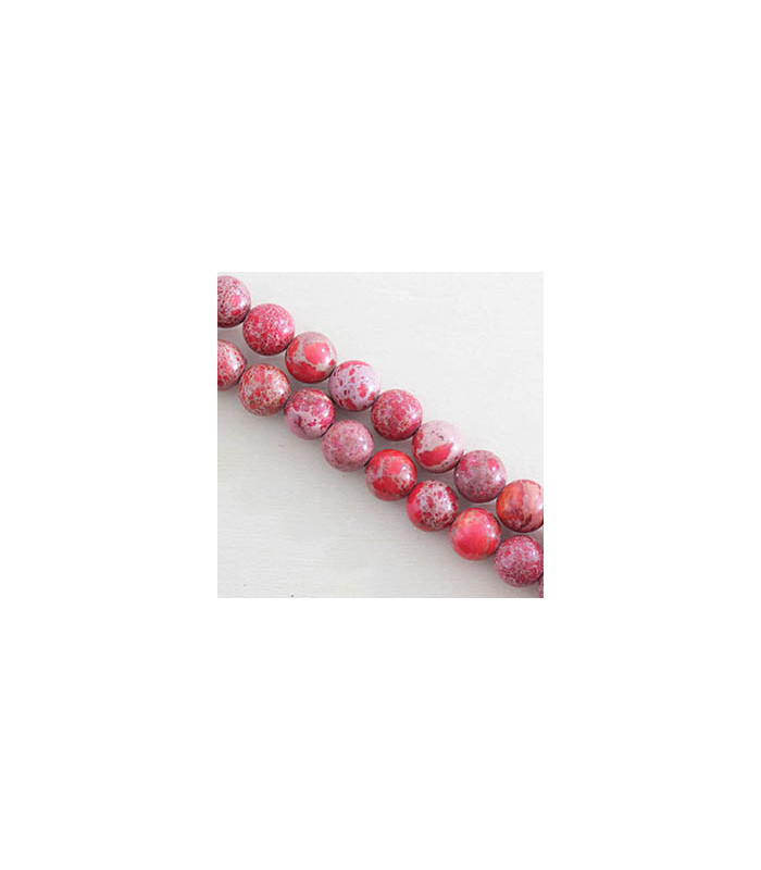 Fil de 38cm en Perles en pierre naturelle - Jaspe Impression Teinté Rouge - 8mm