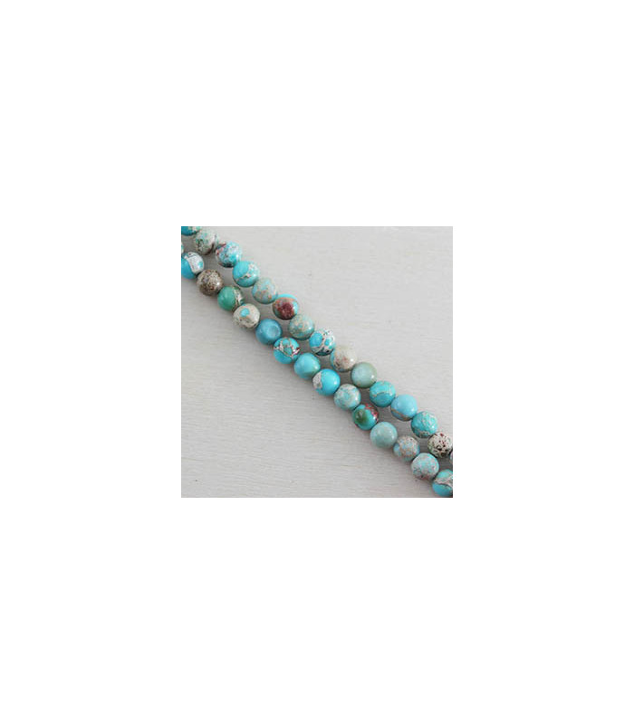 Fil de 38cm en Perles en pierre naturelle - Jaspe Impression Teinté Bleu Turquoise - 4mm