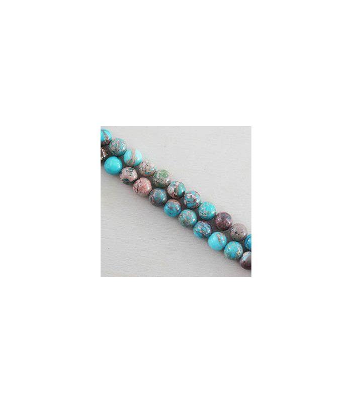 Fil de 38cm en Perles en pierre naturelle - Jaspe Impression Teinté Bleu Turquoise - 8mm