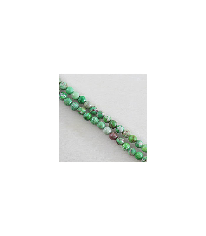 Fil de 38cm en Perles en pierre naturelle - Jaspe Impression Teinté Vert Clair - 6mm
