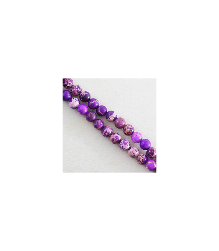 Fil de 38cm en Perles en pierre naturelle - Jaspe Impression Teinté Violet - 6mm