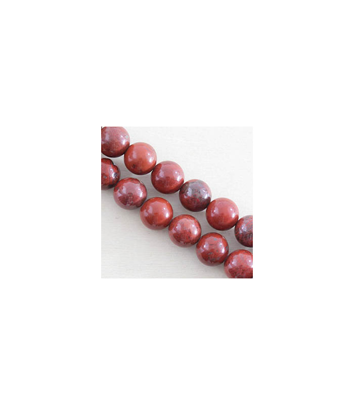 Fil de 38cm en Perles en pierre naturelle - Jaspe Rouge - 10mm