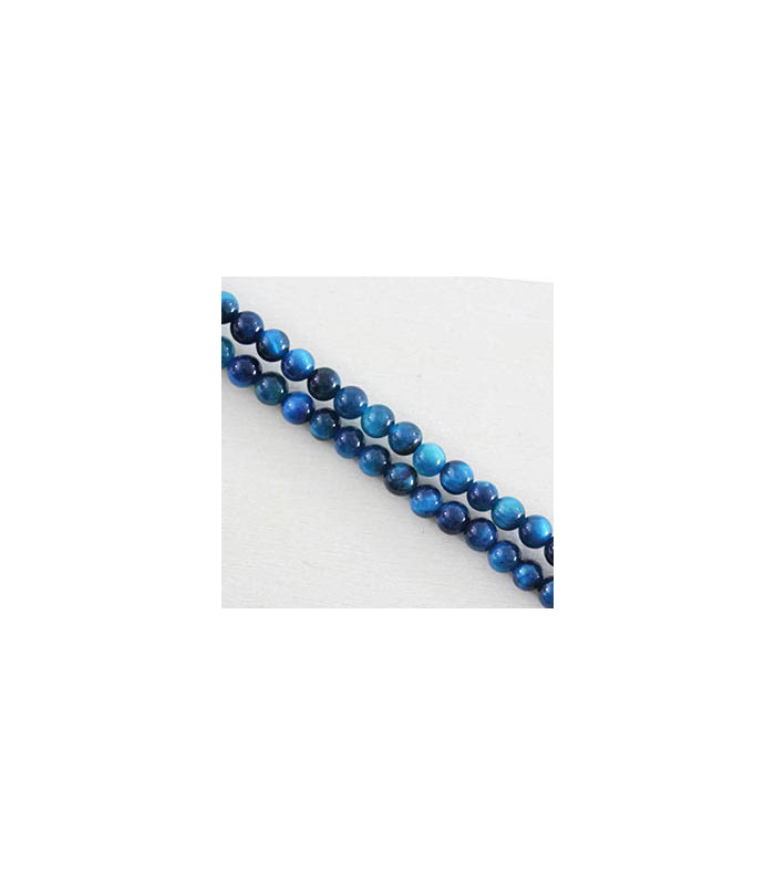 Fil de 38cm en Perles en pierre naturelle - Oeil du Tigre Teinté Bleu Foncé - 4mm