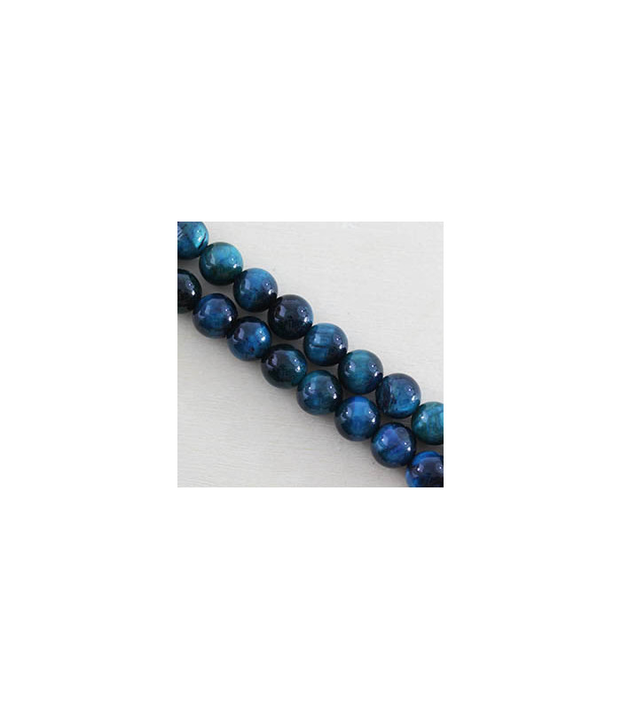 Fil de 38cm en Perles en pierre naturelle - Oeil du Tigre Teinté Bleu Foncé - 8mm