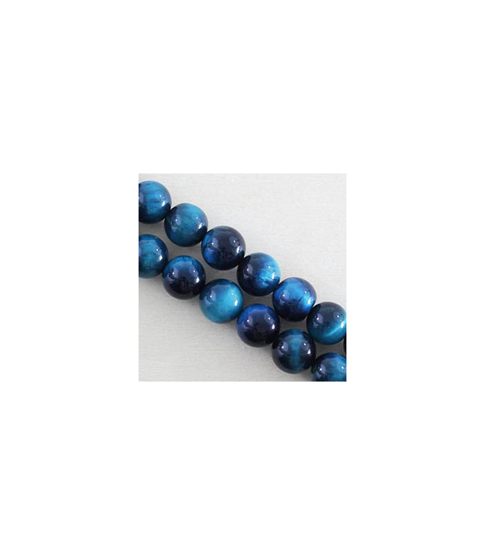 Fil de 38cm en Perles en pierre naturelle - Oeil du Tigre Teinté Bleu Foncé - 10mm