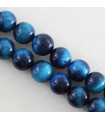Fil de 38cm en Perles en pierre naturelle - Oeil du Tigre Teinté Bleu Foncé - 10mm