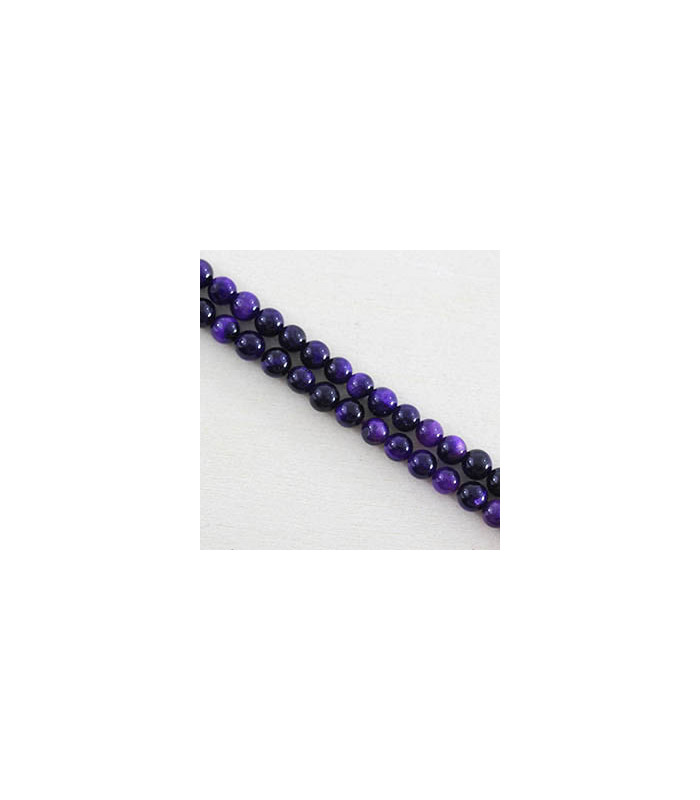 Fil de 38cm en Perles en pierre naturelle - Oeil du Tigre Teinté Violet  - 4mm