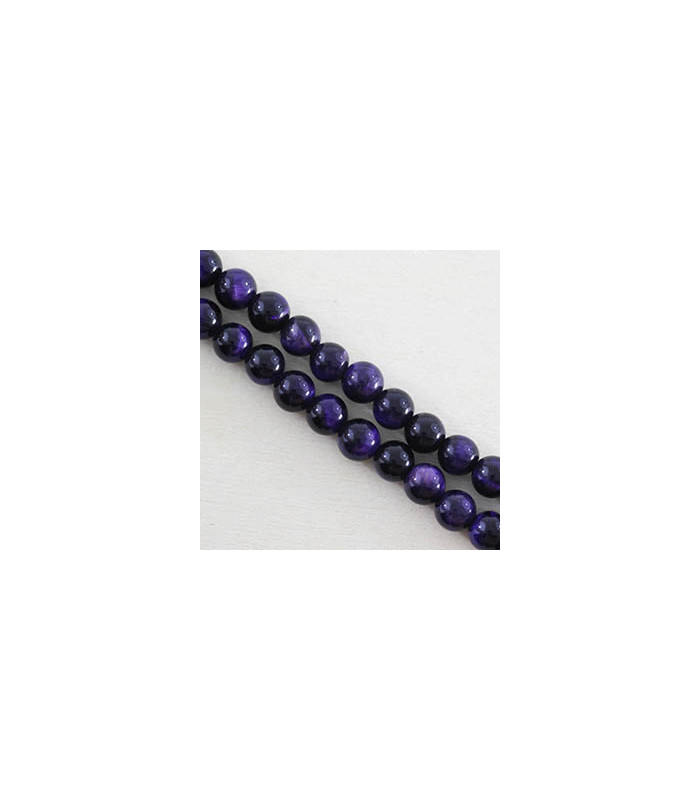 Fil de 38cm en Perles en pierre naturelle - Oeil du Tigre Teinté Violet  - 6mm