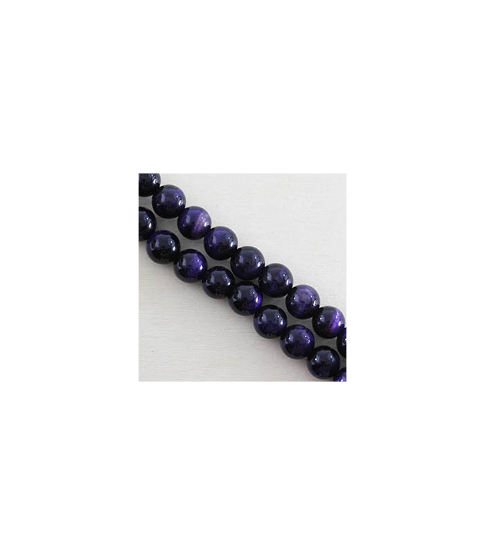 Fil de 38cm en Perles en pierre naturelle - Oeil du Tigre Teinté Violet  - 8mm