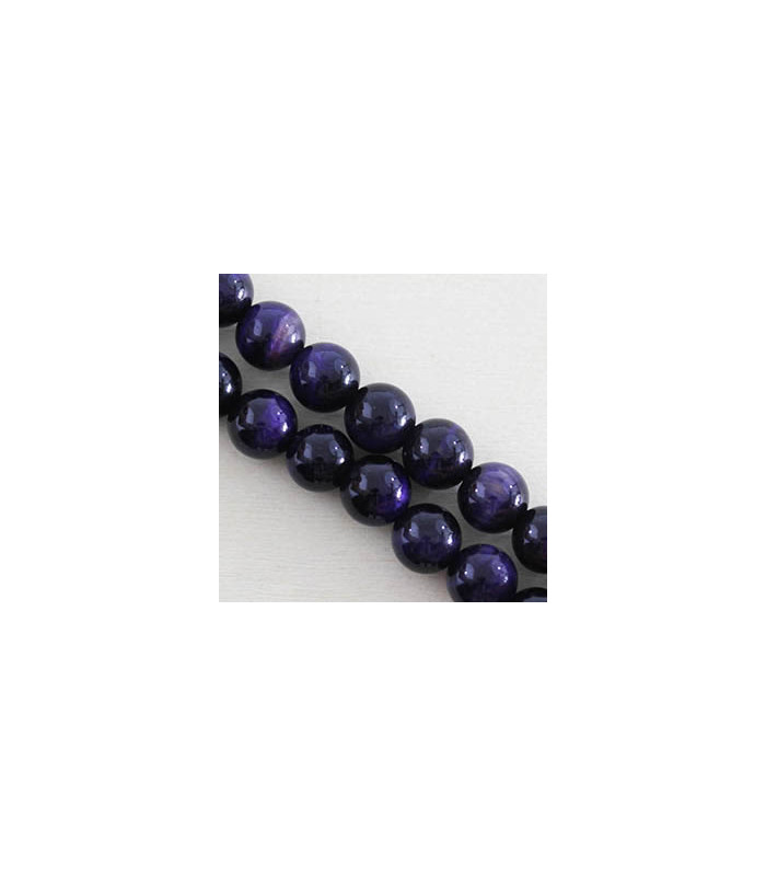 Fil de 38cm en Perles en pierre naturelle - Oeil du Tigre Teinté Violet  - 10mm