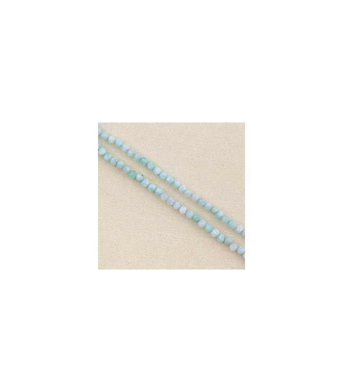 Perles Rondes à Facettes en Amazonite - 2,5x2mm - Fil de 38cm - Pierre naturelle ou Gemme