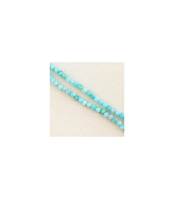 Perles Rondes à Facettes en Amazonite - 3,5x3mm - Fil de 38cm - Pierre naturelle ou Gemme