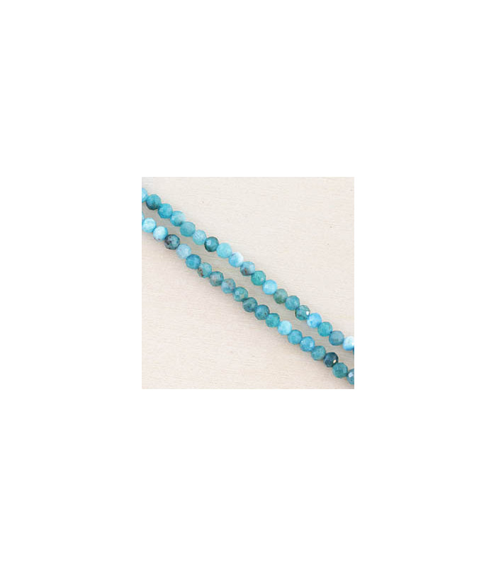 Perles Rondes à Facettes en Apatite - 3,5x3mm - Fil de 38cm - Pierre naturelle ou Gemme