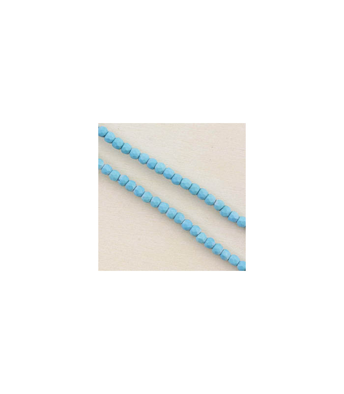 Fil de 38cm en Perles Rondes à Facettes en pierre naturelle - Howlite Teinté Bleu - 3,5x3mm